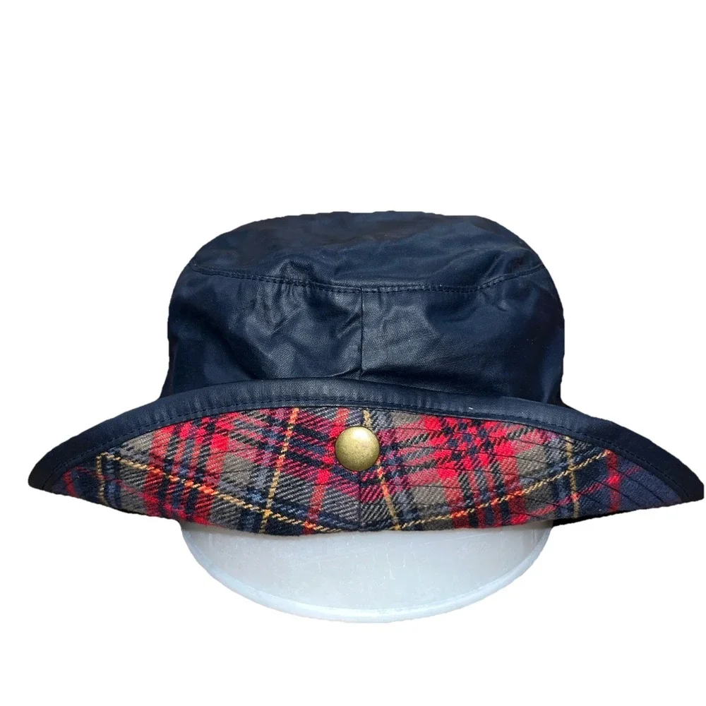 Vtg Polo Ralph Lauren Navy Blue & Heritage Tartan Plaid Toddler Bucket Hat NWTs